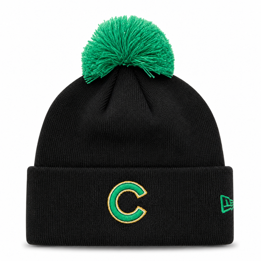 Chicago Cubs New Era Black St. Patrick's Day Cuffed Knit Hat with Pom Official Team Hat Sports Fan Cap