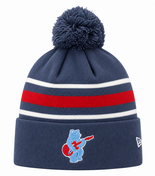 Chicago Cubs New Era Navy 2nd Alternate Guitar Bear Cuffed Knit Hat with Pom Official Team Hat Sports Fan Cap
