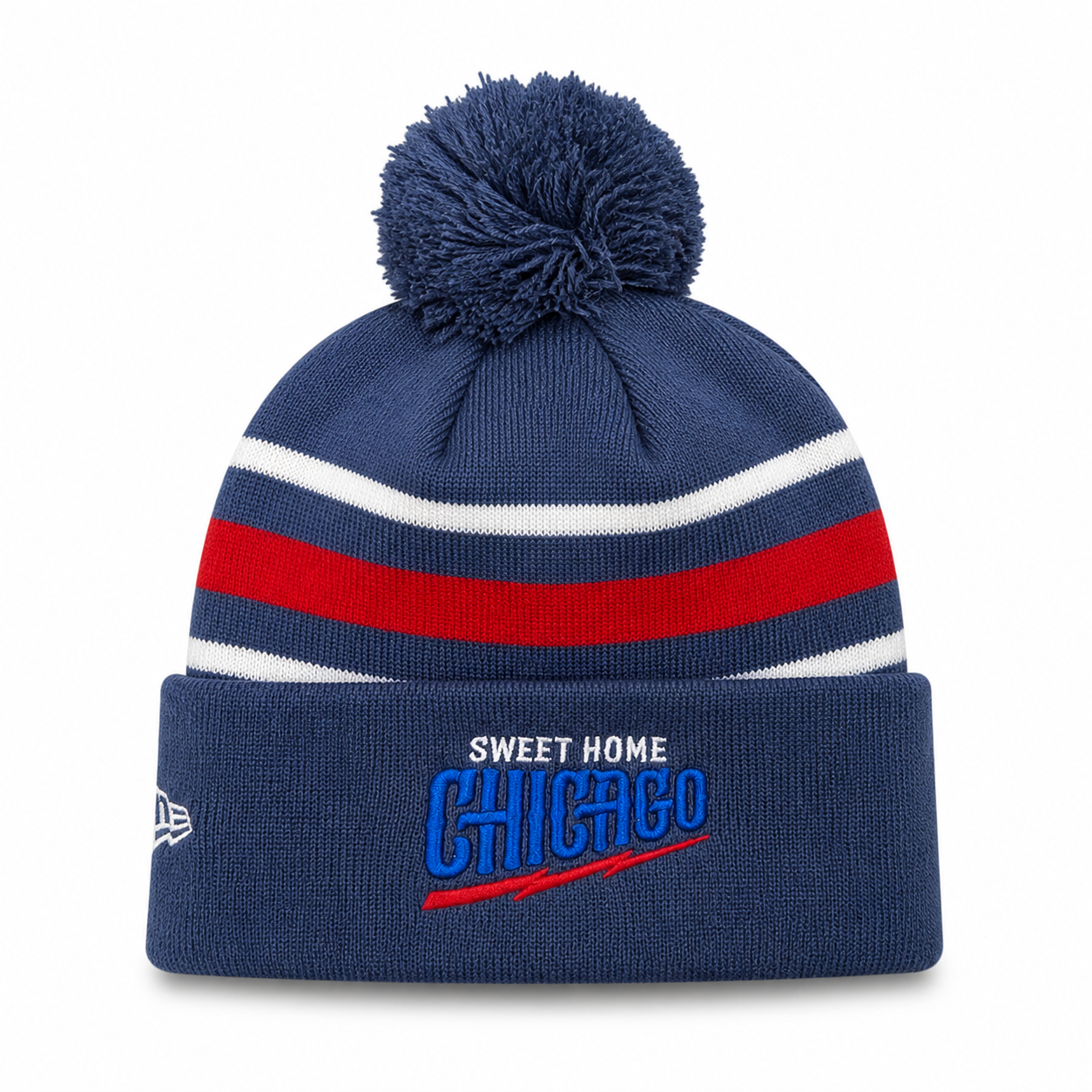 Chicago Cubs New Era Navy 2nd Alternate Guitar Bear Cuffed Knit Hat with Pom Official Team Hat Sports Fan Cap