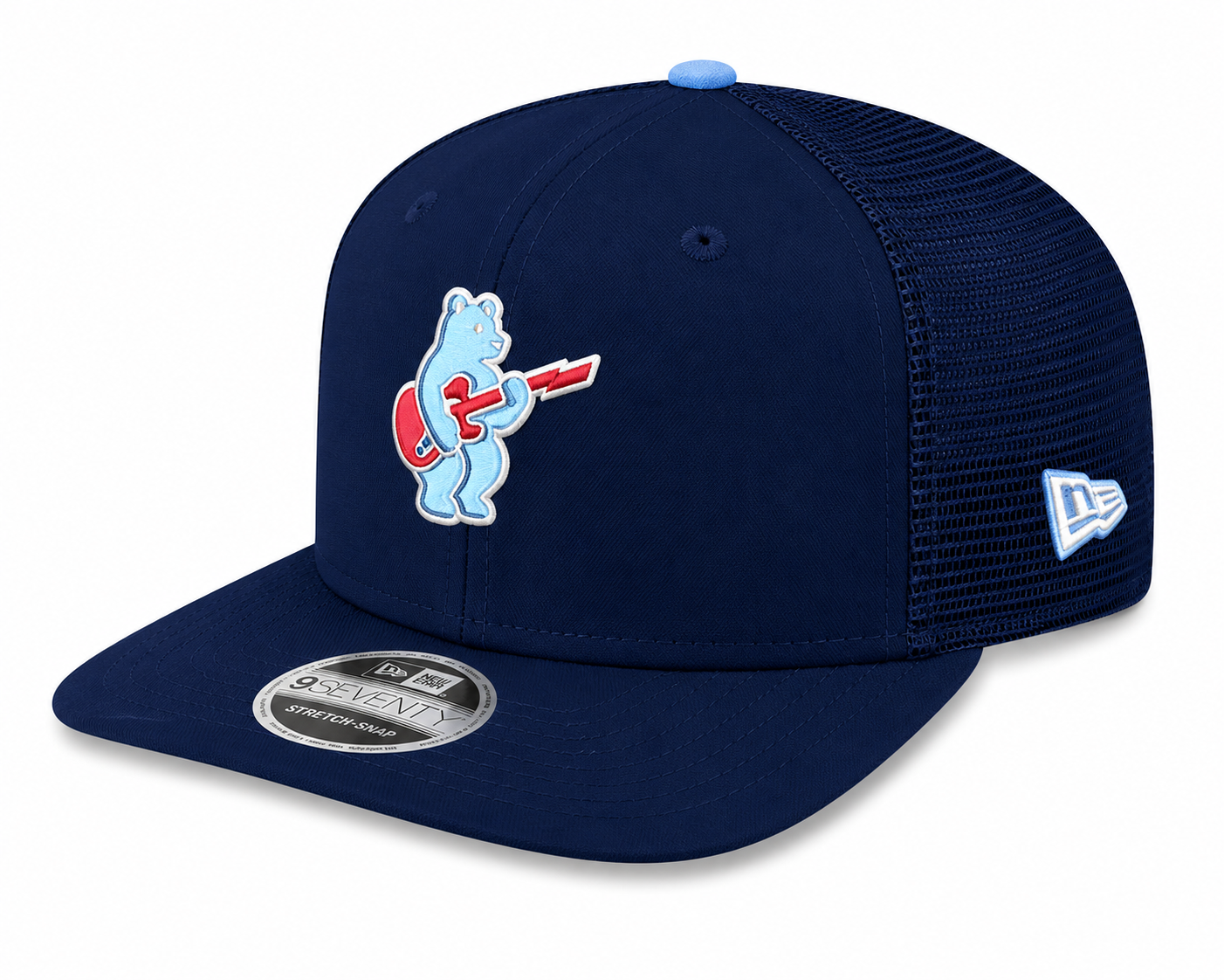 Chicago Cubs New Era Sky Guitar Bear Navy Alternate 2 9SEVENTY Trucker Hat Official Team Hat Sports Fan Cap