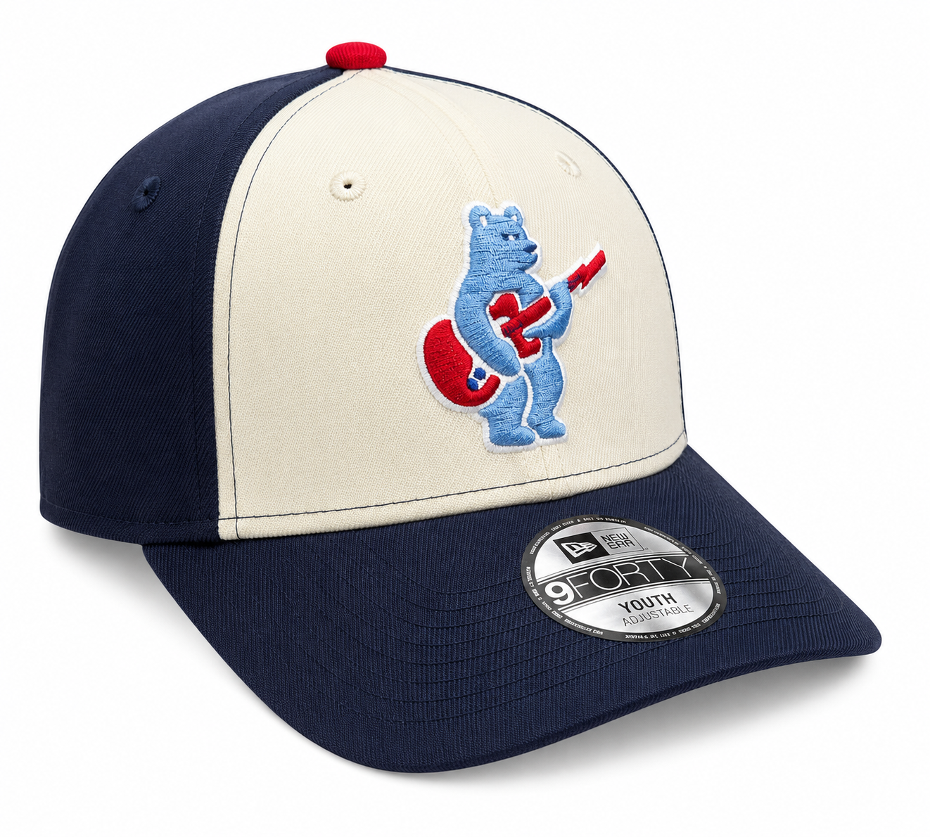 Youth Chicago Cubs Alternate 2 Guitar Bear 9FORTY Adjustable Chrome/Navy Blue Cap By New Era Official Team Hat Sports Fan Cap