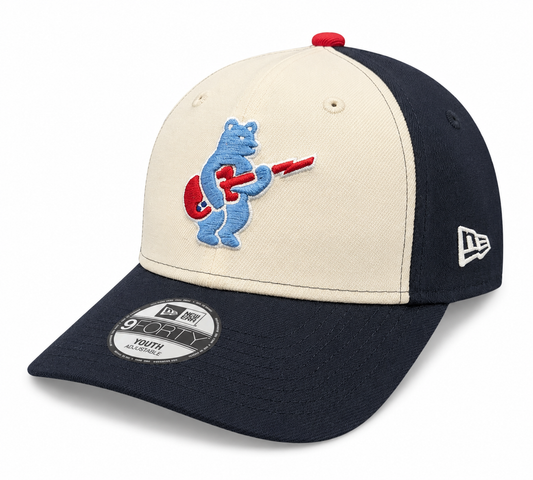 Youth Chicago Cubs Alternate 2 Guitar Bear 9FORTY Adjustable Chrome/Navy Blue Cap By New Era Official Team Hat Sports Fan Cap