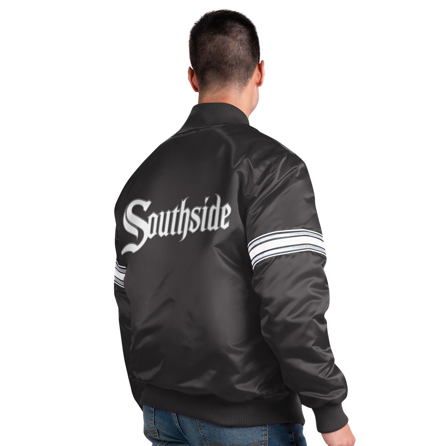Men's Chicago White Sox City Connect Pick & Roll Starter Satin Jacket-Black Official Sports Fan Gear