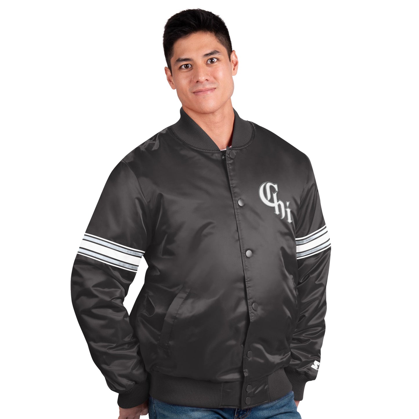 Men's Chicago White Sox City Connect Pick & Roll Starter Satin Jacket-Black Official Sports Fan Gear