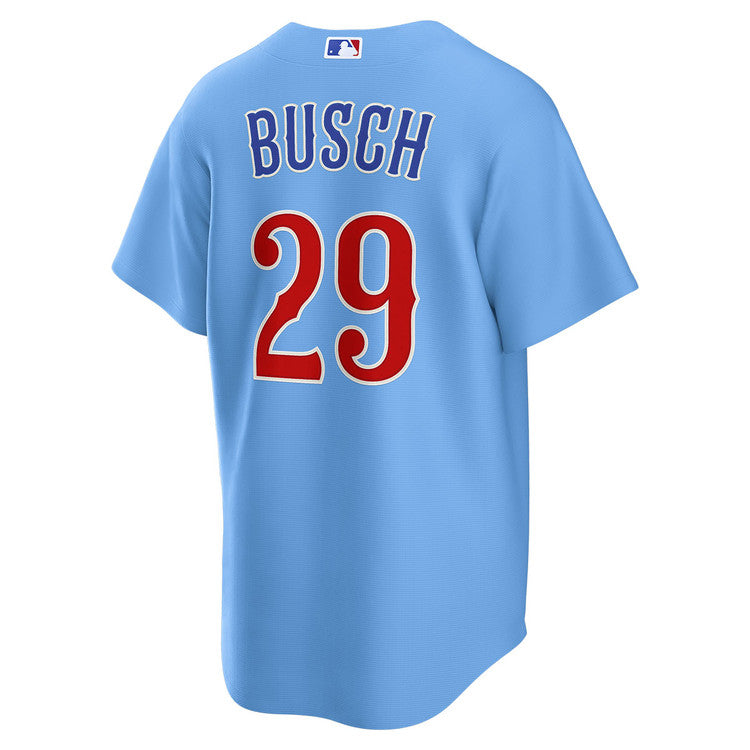 NIKE Men's Chicago Cubs Michael Busch #29 Light Blue 2nd Alternate Replica Jersey Official Team Jersey Sports Fan Apparel