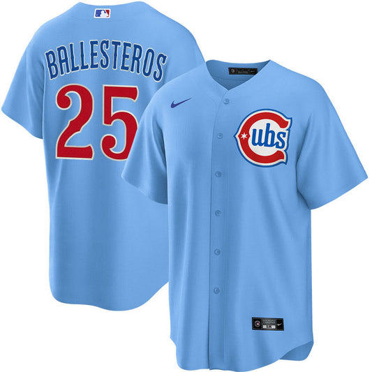 Youth Chicago Cubs Moisés Ballesteros Alternate 2 NIKE Baseline Powder Blue Replica Jersey Official Team Jersey Sports Fan Apparel