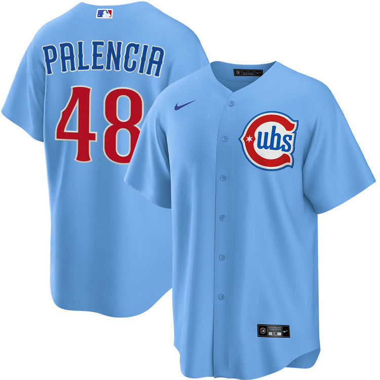 NIKE Men's Chicago Cubs Daniel Palencia #48 Light Blue 2nd Alternate Replica Jersey Official Team Jersey Sports Fan Apparel