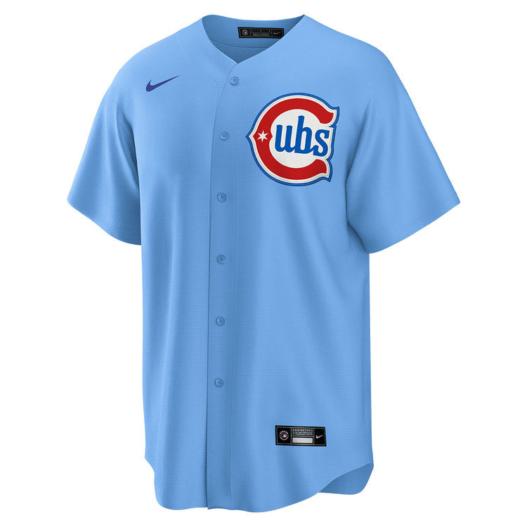 NIKE Men's Chicago Cubs Pete Crow-Armstrong #4 Light Blue 2nd Alternate Replica Jersey Official Team Jersey Sports Fan Apparel