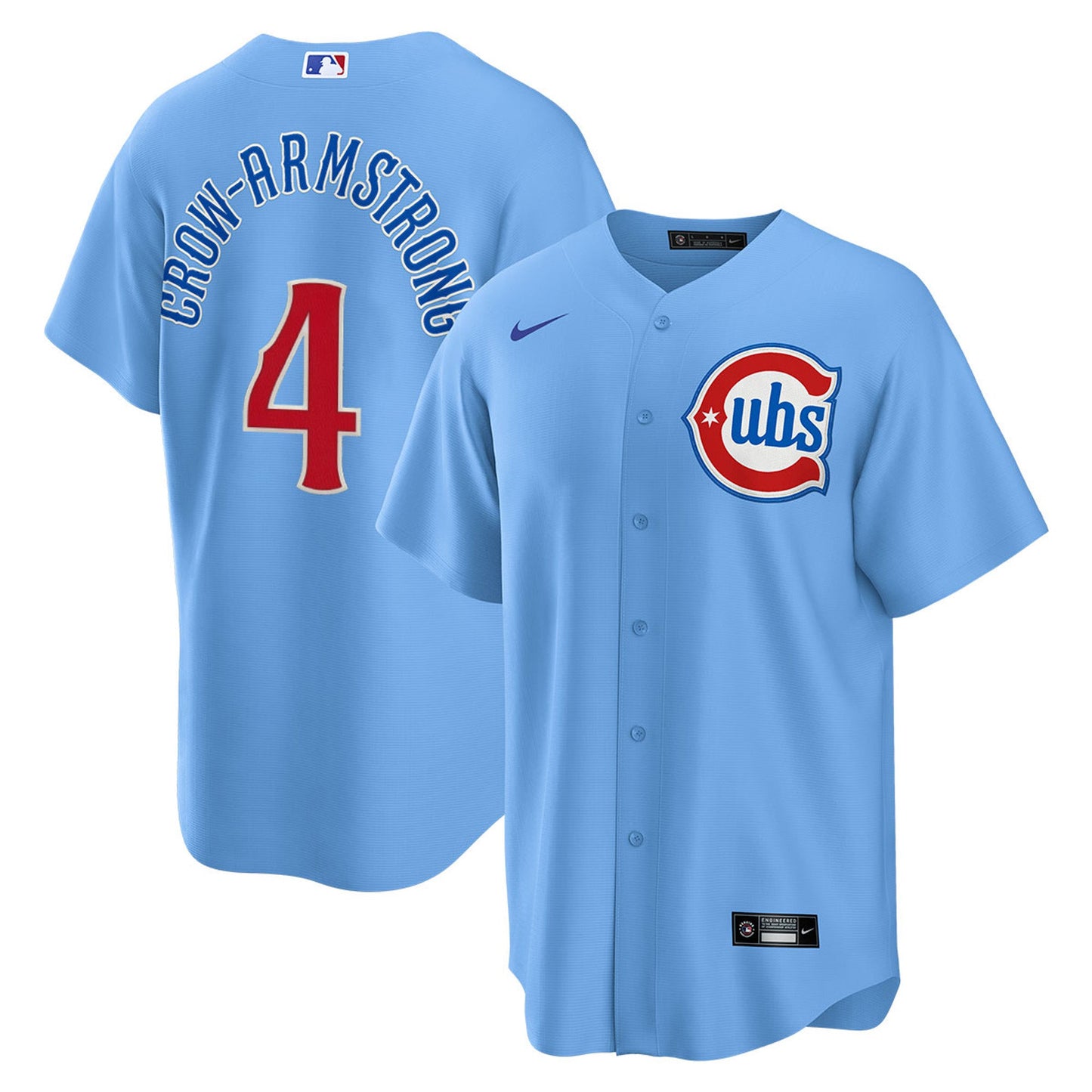 NIKE Men's Chicago Cubs Pete Crow-Armstrong #4 Light Blue 2nd Alternate Replica Jersey Official Team Jersey Sports Fan Apparel