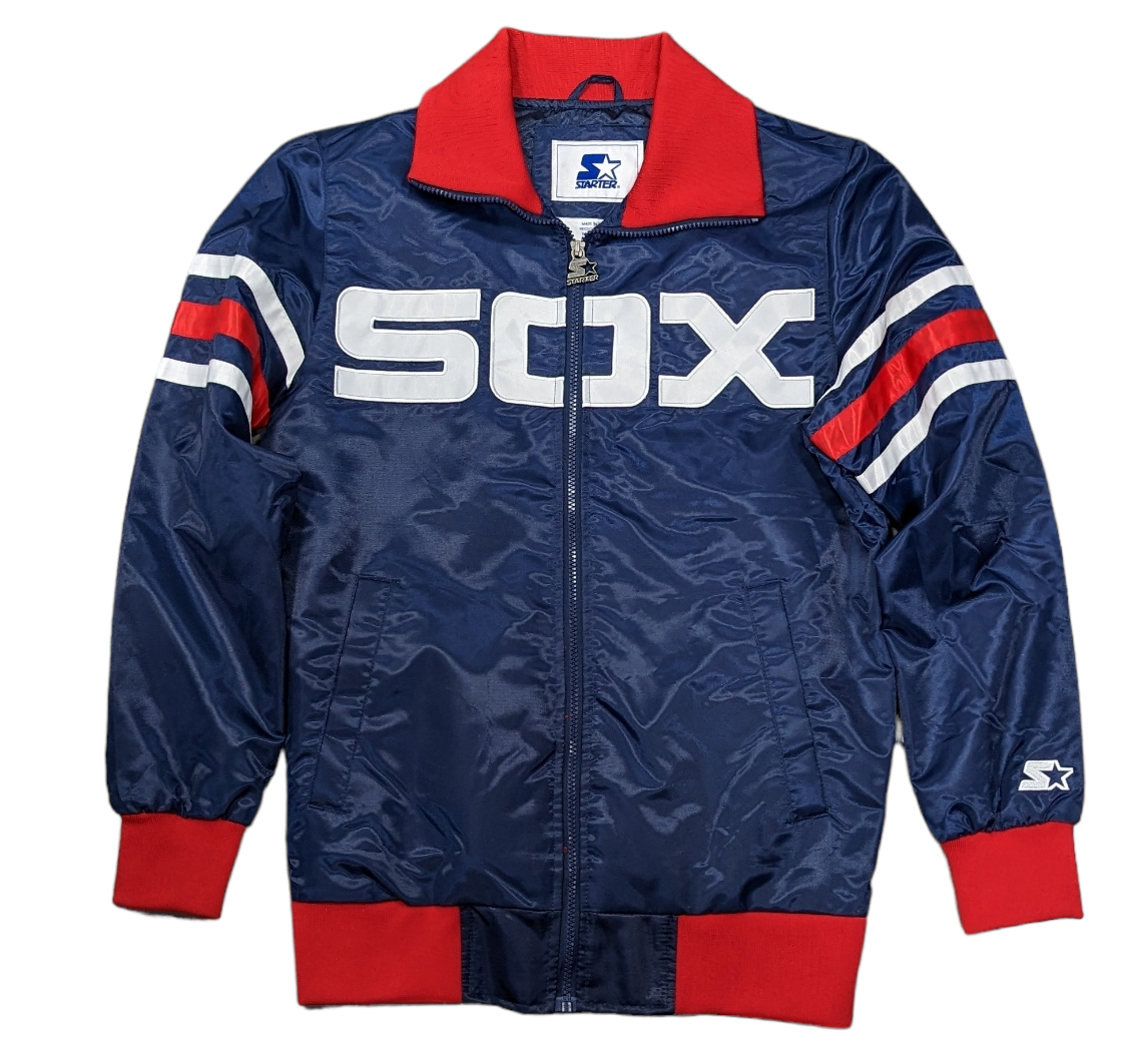 Men's Chicago White Sox The Captain II Cooperstown Collection Navy Starter Varsity Jacket Official Team Hat Sports Fan Cap
