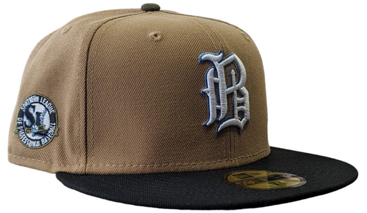 Birmingham Barons "Biff" New Era Southern League Khaki/Black/Olive 59FIFTY Fitted Hat Official Team Hat Sports Fan Cap