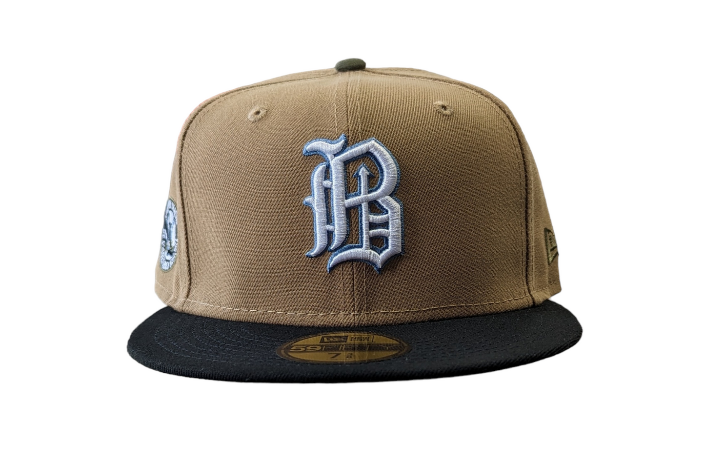 Birmingham Barons "Biff" New Era Southern League Khaki/Black/Olive 59FIFTY Fitted Hat Official Team Hat Sports Fan Cap