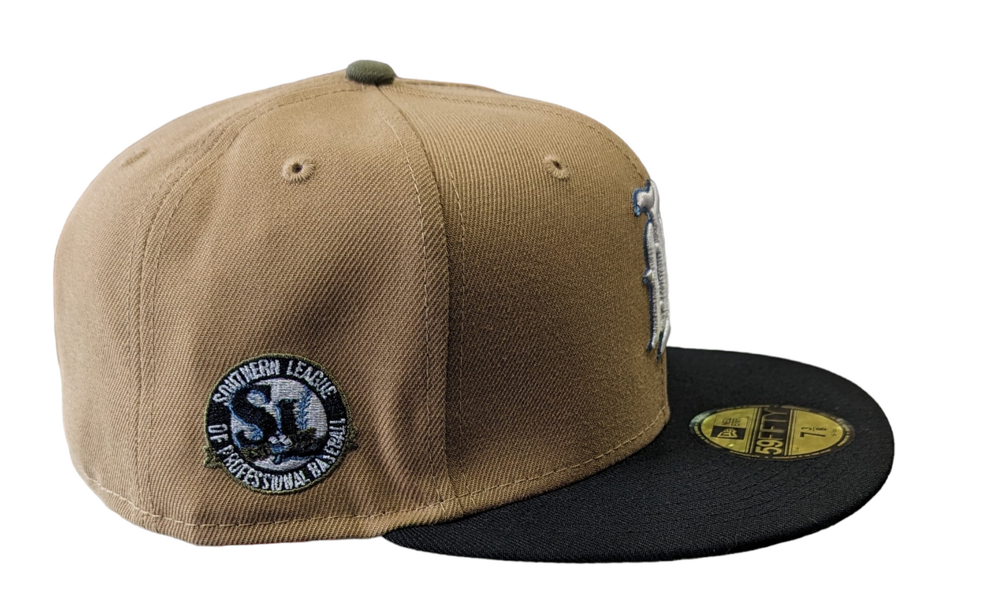 Birmingham Barons "Biff" New Era Southern League Khaki/Black/Olive 59FIFTY Fitted Hat Official Team Hat Sports Fan Cap