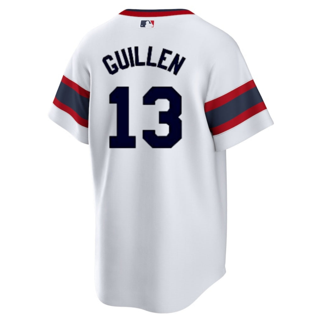 NIKE Men's Ozzie Guillen Chicago White Sox 1983 Home White Premium Lettering Replica Jersey Official Team Jersey Sports Fan Apparel