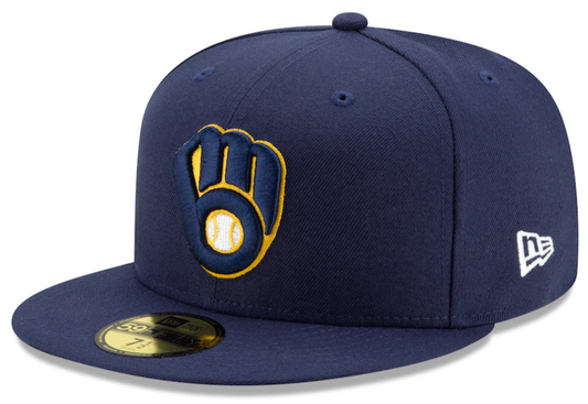 Men's Milwaukee Brewers New Era Navy Home Authentic Collection On-Field 59FIFTY Fitted Hat Official Team Hat Sports Fan Cap