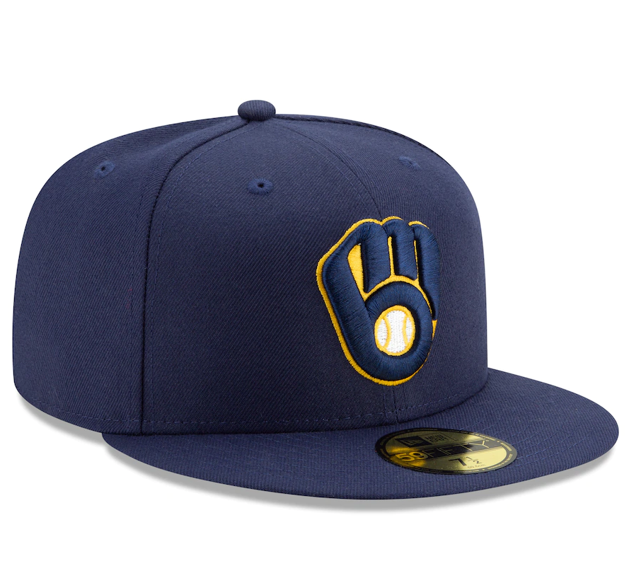 Men's Milwaukee Brewers New Era Navy Home Authentic Collection On-Field 59FIFTY Fitted Hat Official Team Hat Sports Fan Cap