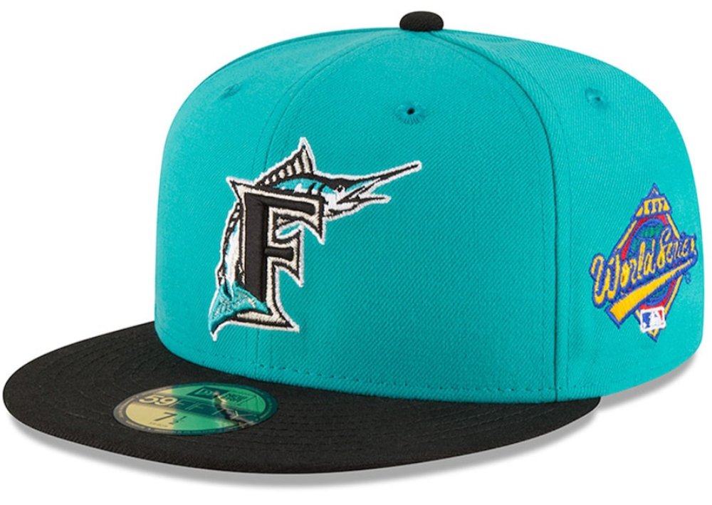Men's Florida Marlins New Era Aqua 1997 World Series Wool 59FIFTY Fitted Hat Official Team Hat Sports Fan Cap