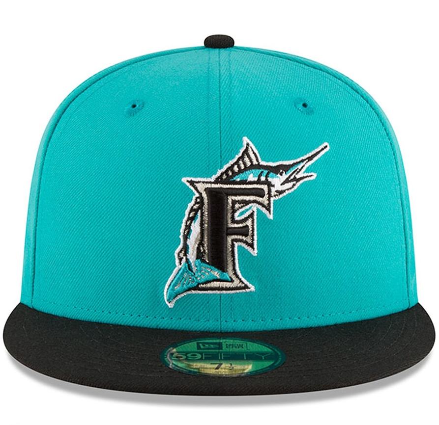 Men's Florida Marlins New Era Aqua 1997 World Series Wool 59FIFTY Fitted Hat Official Team Hat Sports Fan Cap
