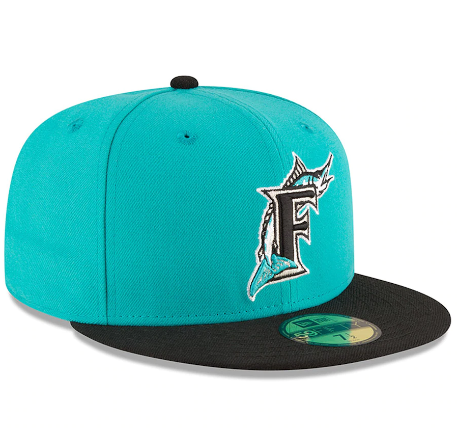 Men's Florida Marlins New Era Aqua 1997 World Series Wool 59FIFTY Fitted Hat Official Team Hat Sports Fan Cap