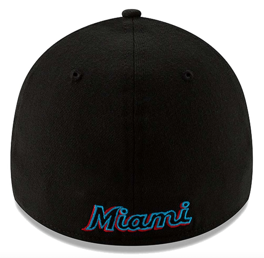 Men's Miami Marlins New Era Black Team Classic 39THIRTY Flex Hat Official Team Hat Sports Fan Cap