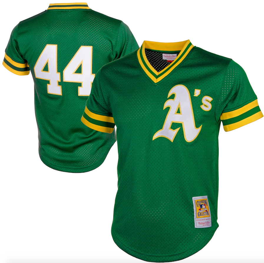 Men's Oakland Athletics Reggie Jackson Mitchell & Ness Green Cooperstown 1987 Mesh Batting Practice Jersey Official Team Jersey Sports Fan Apparel