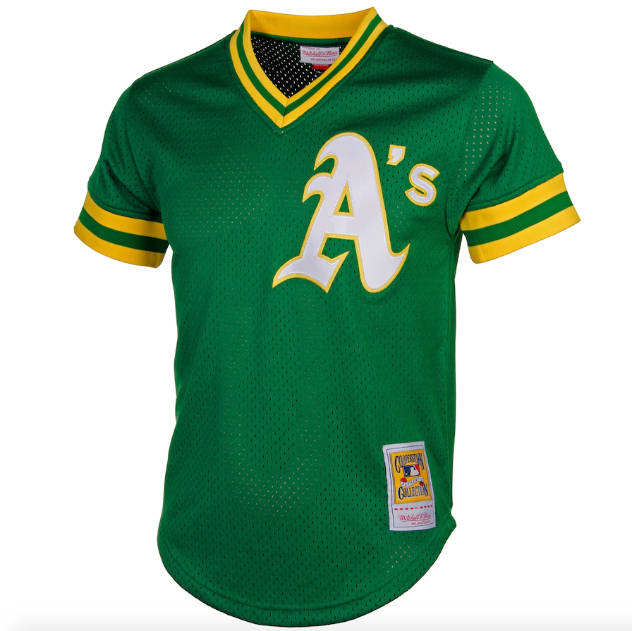 Men's Oakland Athletics Reggie Jackson Mitchell & Ness Green Cooperstown 1987 Mesh Batting Practice Jersey Official Team Jersey Sports Fan Apparel