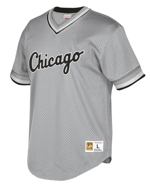 Men's Chicago White Sox Road Grey Cooperstown Collection V-Neck Mesh Batting Practice Jersey By Mitchell And Ness Official Team Jersey Sports Fan Apparel