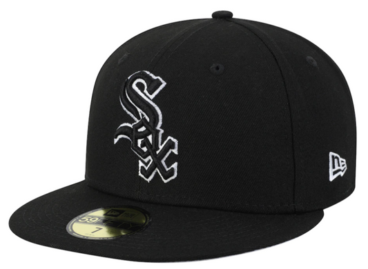 Men's New Era Chicago White Sox B-Dub 59Fifty Black Fitted Hat Official Team Hat Sports Fan Cap