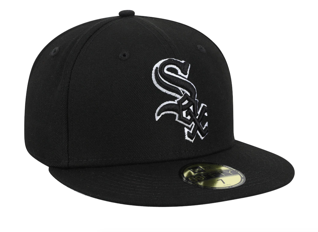 Men's New Era Chicago White Sox B-Dub 59Fifty Black Fitted Hat Official Team Hat Sports Fan Cap