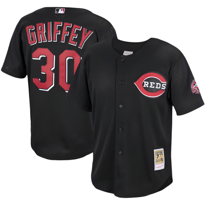Men's Cincinnati Reds Ken Griffey Jr. Mitchell & Ness Black Cooperstown Collection Batting Practice Jersey Official Team Jersey Sports Fan Apparel