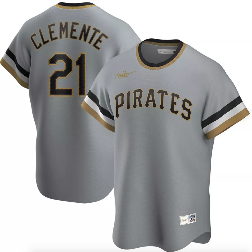 Men's Pittsburgh Pirates Roberto Clemente Nike Road Gray Replica Jersey Official Team Jersey Sports Fan Apparel
