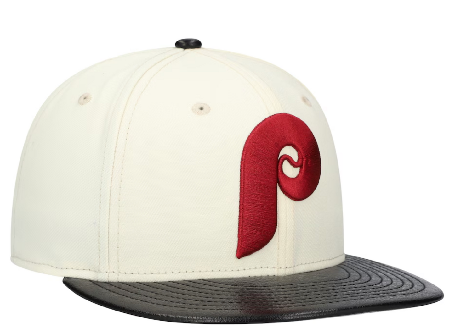Philadelphia Phillies Cooperstown Collection Cream/Black Leather Visor New Era 59FIFTY Fitted Hat Official Team Hat Sports Fan Cap