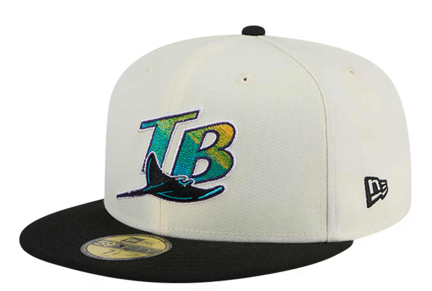 Tampa Bay Devil Rays Cooperstown Collection Cream/Black Leather Visor New Era 59FIFTY Fitted Hat Official Team Hat Sports Fan Cap