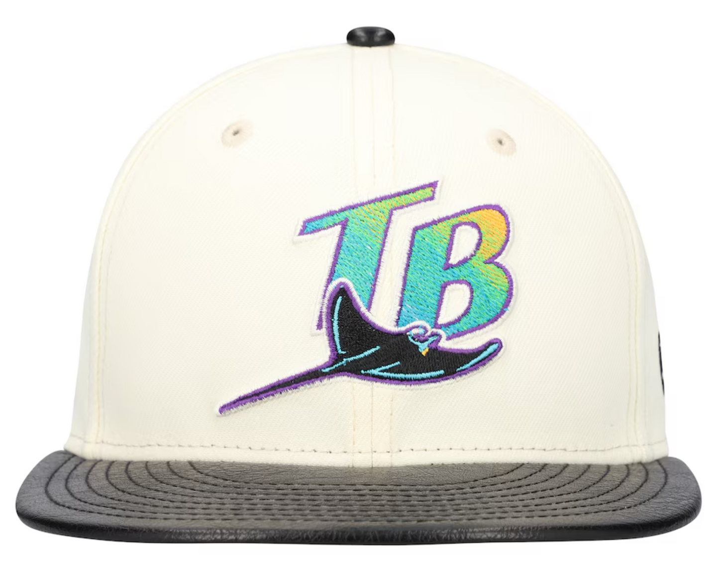 Tampa Bay Devil Rays Cooperstown Collection Cream/Black Leather Visor New Era 59FIFTY Fitted Hat Official Team Hat Sports Fan Cap