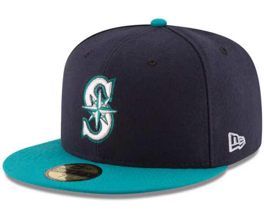 Men's Seattle Mariners New Era Navy/Aqua Alternate Authentic Collection On Field 59FIFTY Fitted Hat Official Team Hat Sports Fan Cap