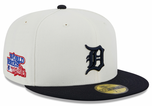 Detroit Tigers 1984 World Series Cream/Navy New Era Retro 59FIFTY Fitted Hat Official Team Hat Sports Fan Cap