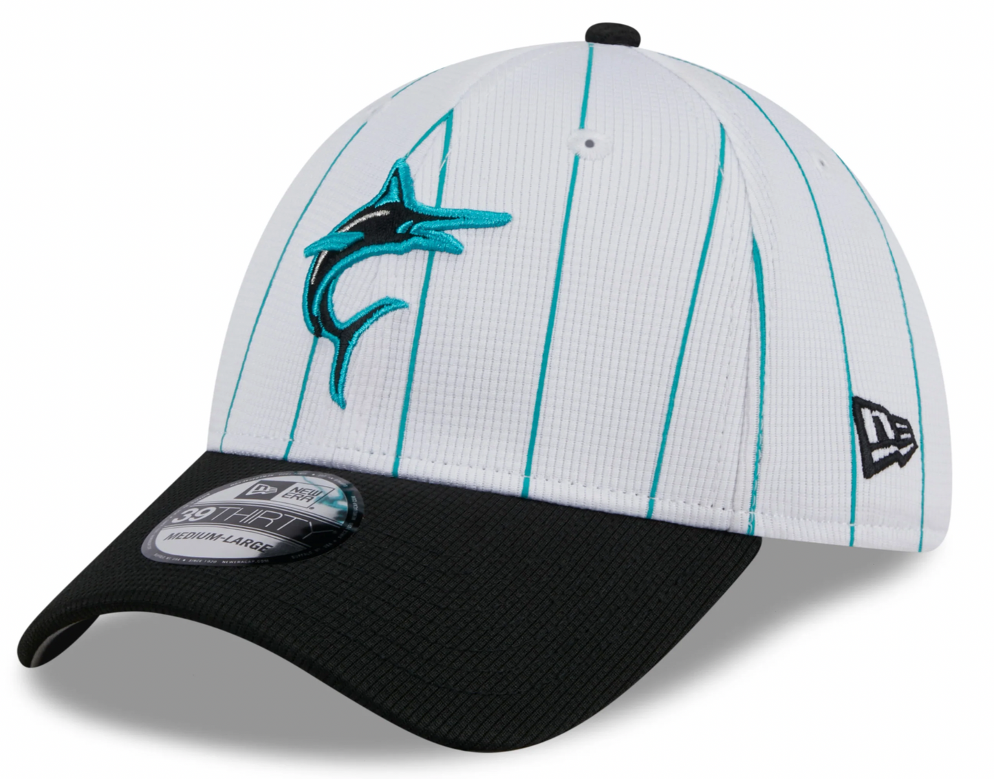 Men's Miami Marlins New Era 2024 Batting Practice White/Black 39THIRTY Flex-Fit Hat Official Team Hat Sports Fan Cap