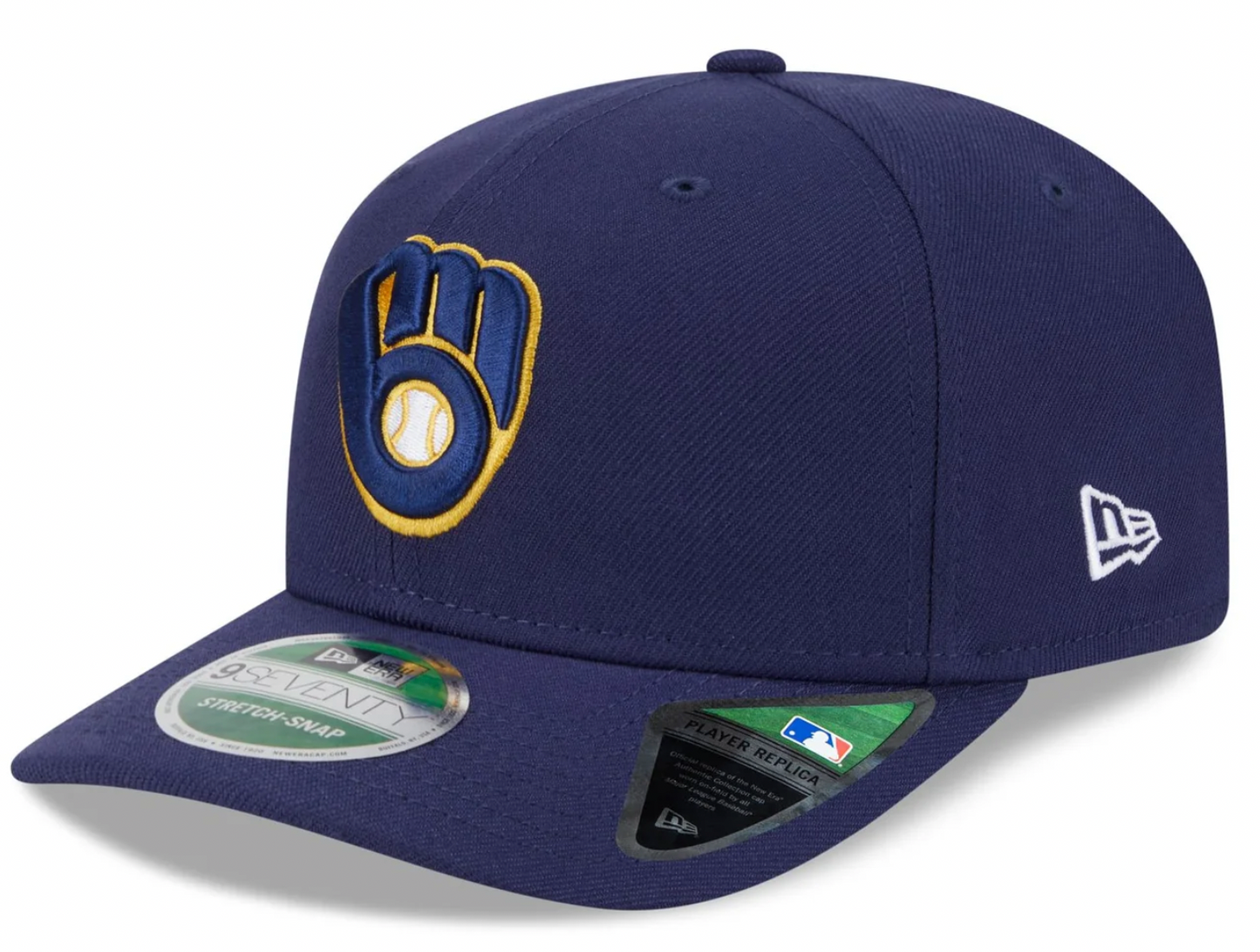 Milwaukee Brewers Navy New Era Player Replica 9SEVENTY Stretch Snap Adjustable Hat Official Team Hat Sports Fan Cap