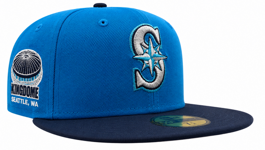 Seattle Mariners New Era 2 Tone Sunwash Ocean Blue Nirvana Nevermind Inspired 59FIFTY Fitted Hat Official Team Hat Sports Fan Cap