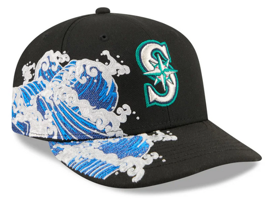 Seattle Mariners MLB Waves 59FIFTY Fitted New Era Black/White Official Team Hat Sports Fan Cap