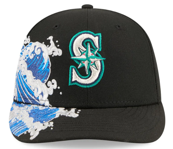 Seattle Mariners MLB Waves 59FIFTY Fitted New Era Black/White Official Team Hat Sports Fan Cap