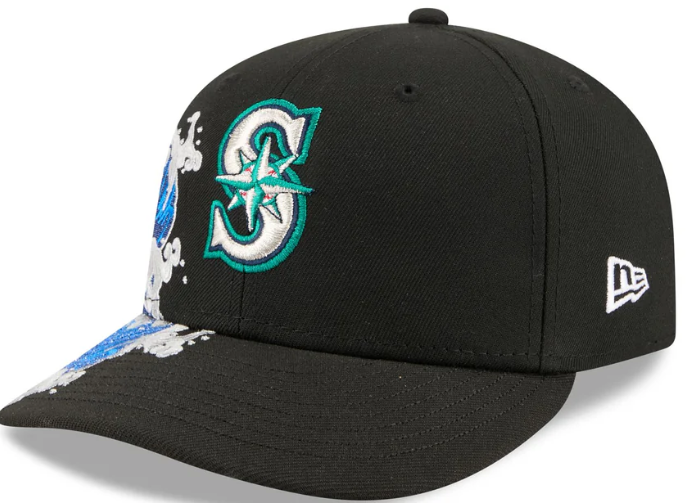 Seattle Mariners MLB Waves 59FIFTY Fitted New Era Black/White Official Team Hat Sports Fan Cap