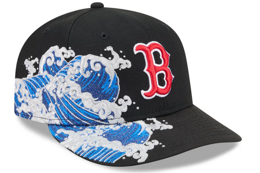 Boston Redsox MLB Waves 59FIFTY Fitted New Era Black/White Official Team Hat Sports Fan Cap