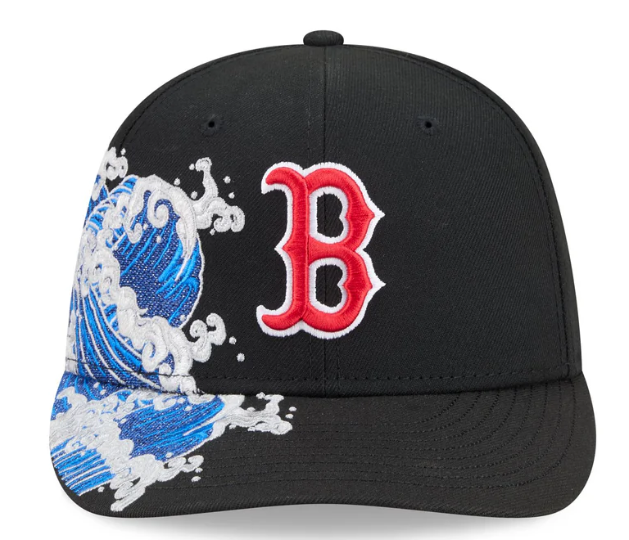 Boston Redsox MLB Waves 59FIFTY Fitted New Era Black/White Official Team Hat Sports Fan Cap