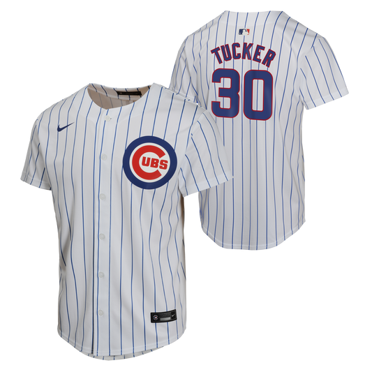 NIKE Youth Kyle Tucker Chicago Cubs White Home Replica Sublimated Twill Jersey Official Team Jersey Sports Fan Apparel