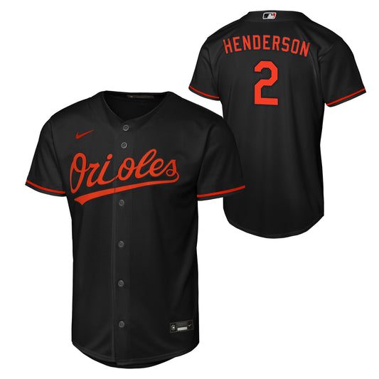 NIKE Youth Baltimore Orioles Gunnar Henderson Black Alternate Replica Jersey Official Team Jersey Sports Fan Apparel