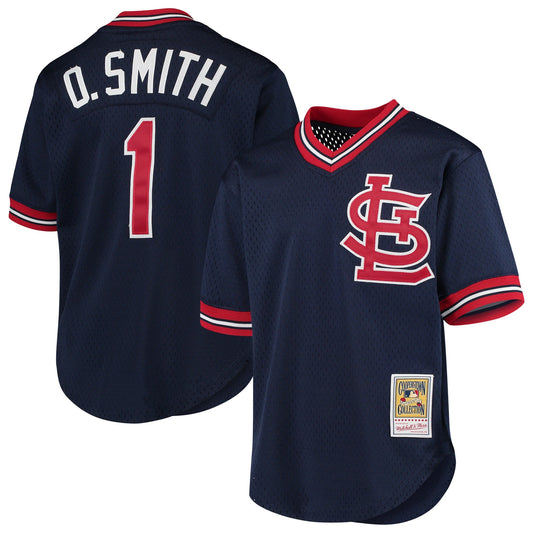 Men's Mitchell & Ness Ozzie Smith St. Louis Cardinals 1994 Navy Batting Practice Cooperstown Jersey Official Team Jersey Sports Fan Apparel