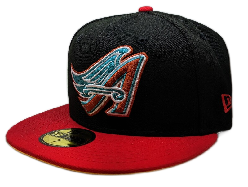 Anaheim Angels New Era 2 Tone Black/Red Guns N Roses Inspired Rock Pack 59FIFTY Fitted Hat Official Team Hat Sports Fan Cap
