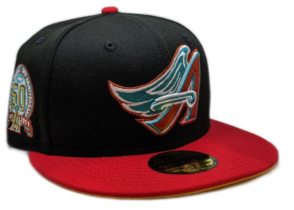 Anaheim Angels New Era 2 Tone Black/Red Guns N Roses Inspired Rock Pack 59FIFTY Fitted Hat Official Team Hat Sports Fan Cap
