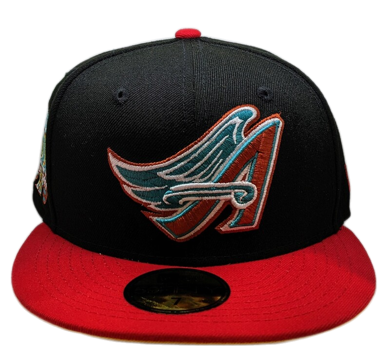 Anaheim Angels New Era 2 Tone Black/Red Guns N Roses Inspired Rock Pack 59FIFTY Fitted Hat Official Team Hat Sports Fan Cap